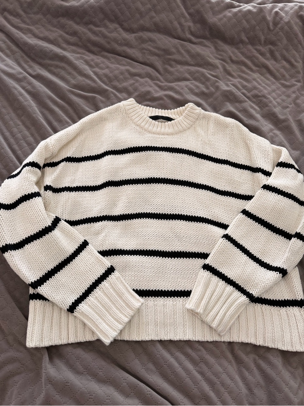 Jenni Kayne Cream and Black Chloe Crew Neck Knit Sweater